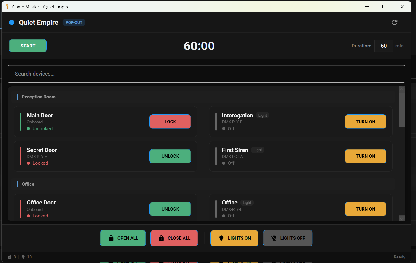 Pop-out game window for running multiple rooms on separate monitors